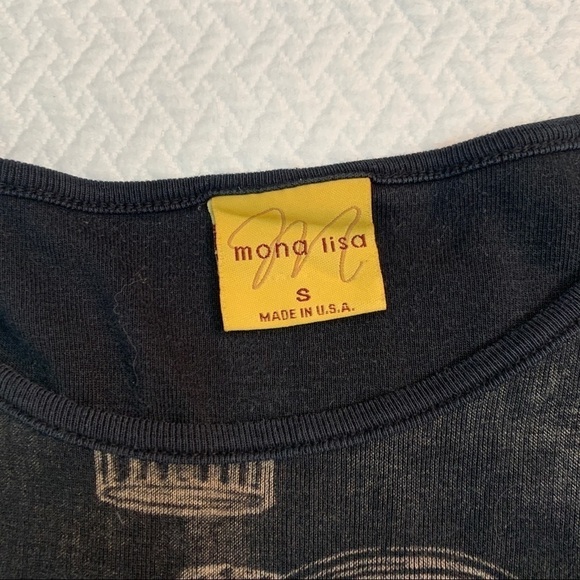 MONA Lisa🖤Graphic Black 3/4 Sleeve Scoop Neck T-Shirt Top - Picture 7 of 8